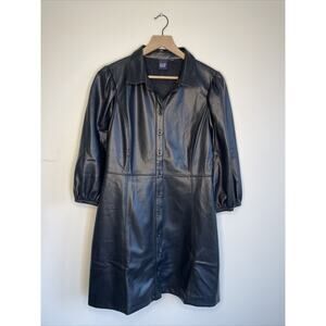 GAP Puff Sleeve Leather Mini Dress Black Sz L. A